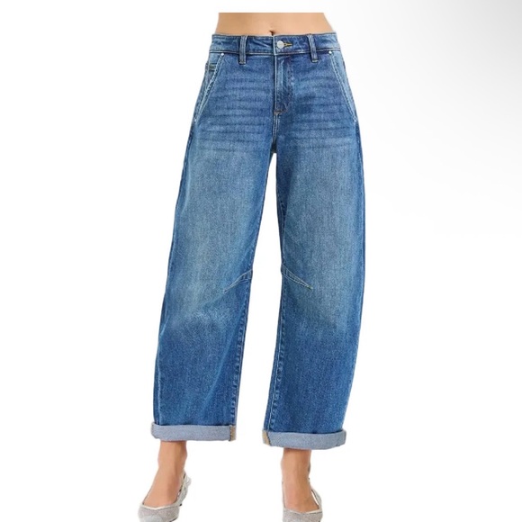 Risen Jeans Denim - Risen Cuff Hem Slouchy Cropped Barrel Jean